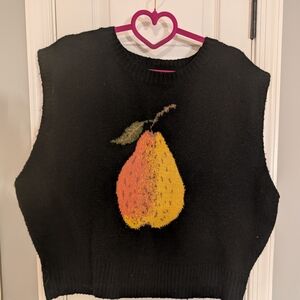 Cider Black Sleeveless Top with Pear Design